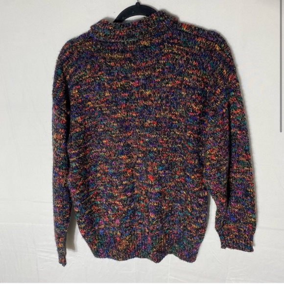 Vintage Black Rainbow Multicolour Knit Pullover Half Button Up Sweater L - Picture 2 of 14